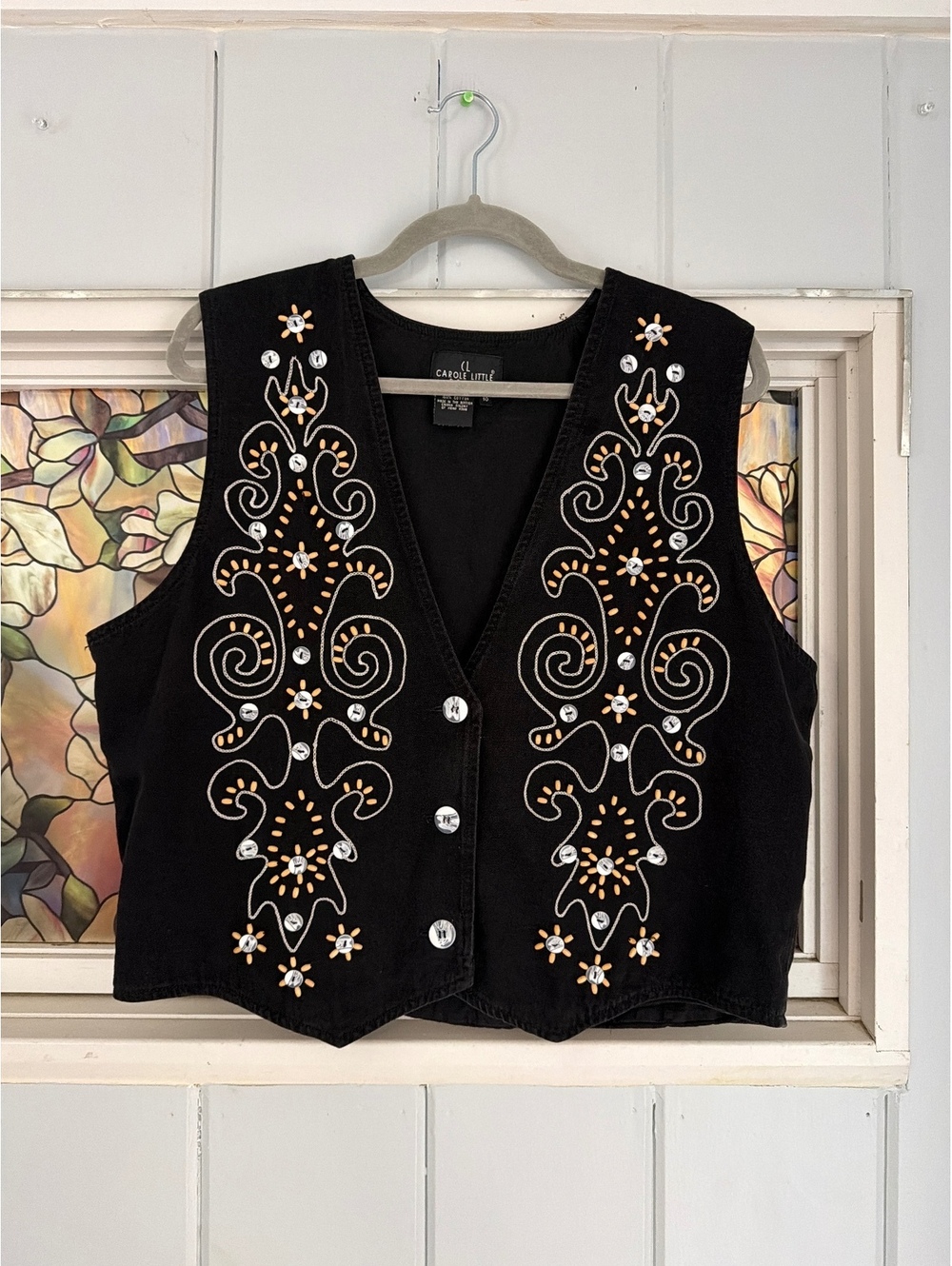 Carole Little Sport Black Embroidered beaded Cotton Vest Size 10